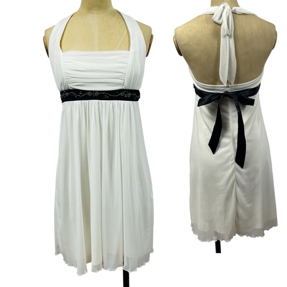 City Triangles Halter Dress MD White Coquette Bow Babydoll Fairy Angel Formal